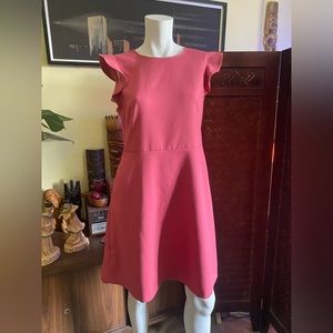 Ladies baby pink ruffle sleeve valentines date event party spring dress tea time